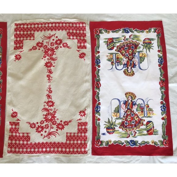 Vintage Linen Woman Dancing , Floral, Fruit Basket Tea Towel lot of 4 - Picture 2 of 4